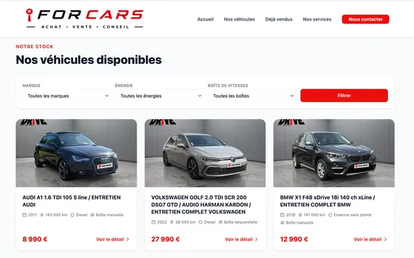 For Cars — Showroom digital pour un vendeur automobile